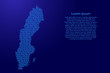 Sweden map abstract schematic from blue ones and zeros binary digital code with space stars for banner, poster, greeting card. Vector illustration.