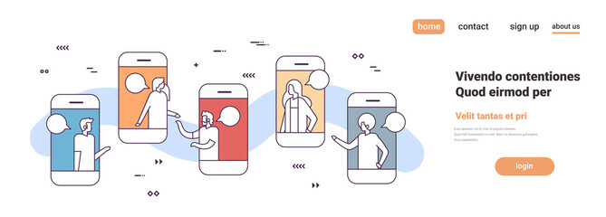 Poster - mobile application business people online chat bubble social network communication concept smartphon