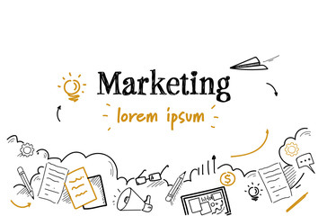 Poster - successful marketing strategy concept sketch doodle horizontal isolated