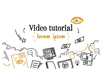 Poster - online education business video tutorial concept sketch doodle horizontal isolated