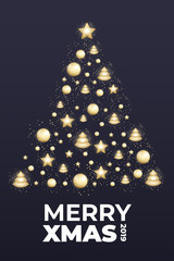 Wall Mural - Merry Christmas poster template. Winter holiday design with shiny Xmas tree. Christmas card.