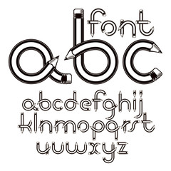 Poster - Set of vector lower case English alphabet letters isolated created with pencils, education idea. For use in reporting and journalism.