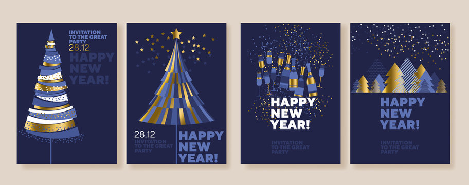 New Year and abstract Christmas tree posters