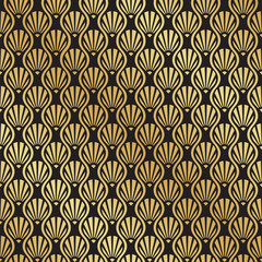 Wall Mural - Seamless gold and black Art Deco shell pattern