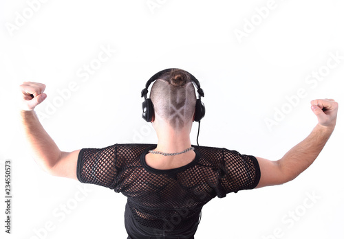 Photographie  view from the top.a tough man looks at a copy of the space