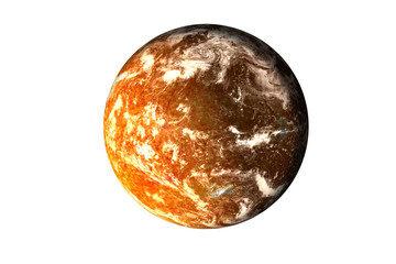 Wall Mural - orange planet with burning magmatic surface and gas atmosphere in the shadow isolated. science ficti