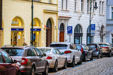 Naklejka na meble Prague, Czech Republic - November, 20, 2018: cars on a parking in Prague