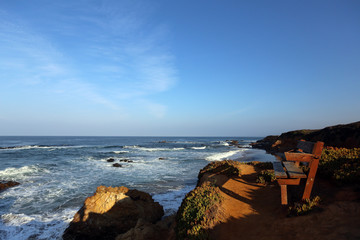 Sea view and bench,  Monterey Bay, central California coast