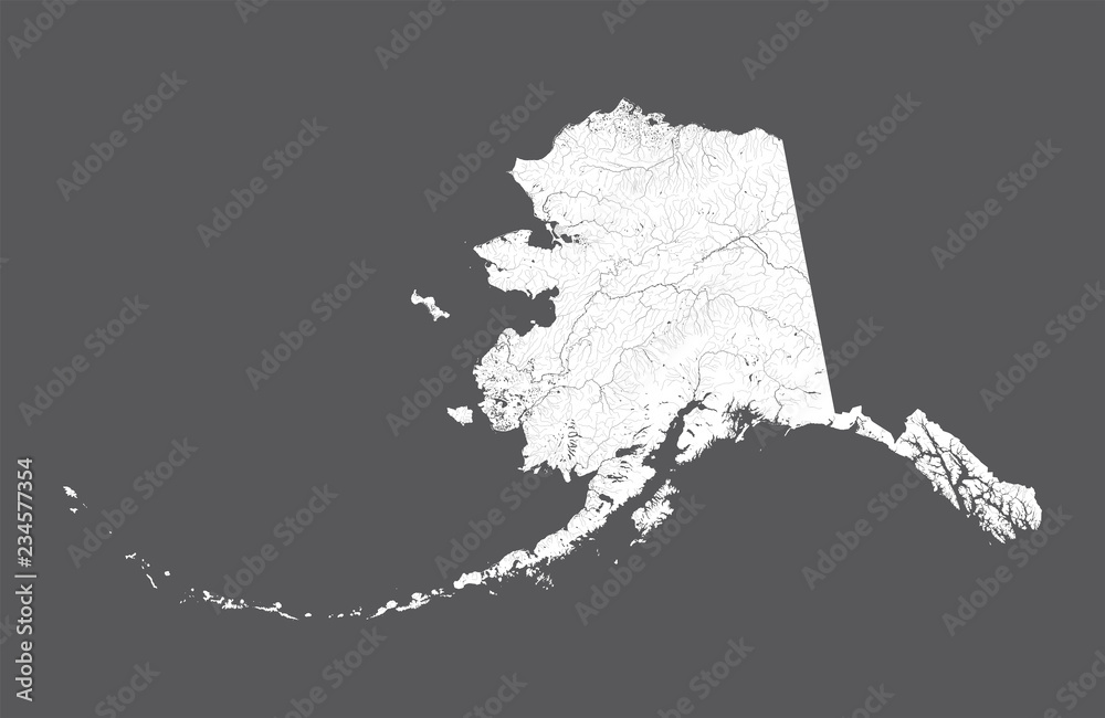 U.S. states - map of Alaska. Rivers and lakes are shown. Look my other ...