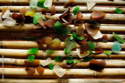 Broken Matted Pieces Of Colorful Glass Polished By Sea Water On