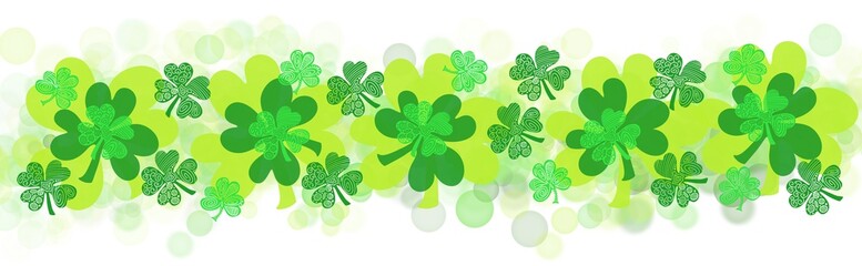 shamrock four leaf clover, st patrick's day, march green and white banner header background in wide 
