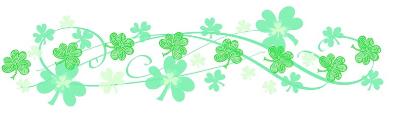 Wall Mural - shamrock four leaf clover, st patrick's day, march green and white banner header background in wide 