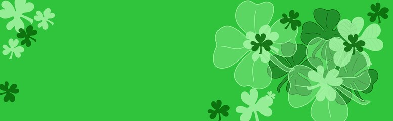 Wall Mural - shamrock four leaf clover, st patrick's day, march green and white banner header background in wide 