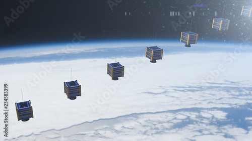 Fotografía Nano satellite or nanosat communication global connected tecnology network