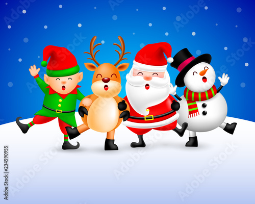 Funny Christmas Characters design on snow background, Santa