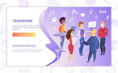 Wall Mural - Teamwork in Business Web Banner Vector Template