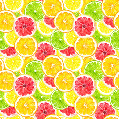 Wall Mural - Citrus fruit slicehand draw seamless watercolor fabric pattern.