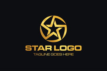 Gold Star logo designs template with Black Background