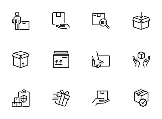 Poster - Delivery line icon set. Courier, gift, parcel. Shipment concept. Can be used for topics like postal service, logistics, internet store
