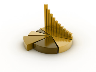 Fototapete - 3d rendered pie chart graph with up arrow isolated on white background