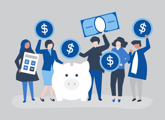 Poster - Diverse group of people and savings concept illustration