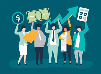 Wall Mural - Business people holding financial growth concept illustration