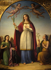 Canvas Print - Saint Philomena flanked by two angels by Stefano Lembi, San Michele in Foro church in Lucca, Tuscany, Italy