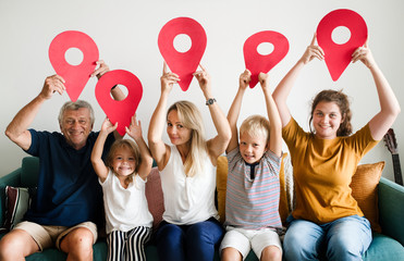 Poster - Family showing red check-in pins