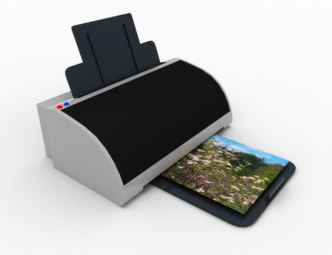 Printer 3D. Print of photos . 3d rendered illustraion