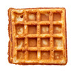 One Belgian waffle isolated on white background. Top view.