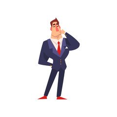 Sticker - Self confident businessman thinking over an idea, successful business character cartoon vector Illustration on a white background