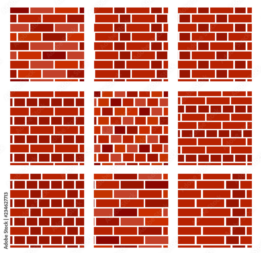Brick wall background. Set of seamless vector patterns. Different types ...