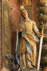 Saint Catherine of Alexandria, statue on altar in the chapel of the castle in Klenovnik, Croatia