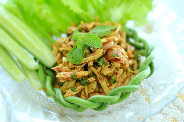 Spicy minced chicken salad low fat for healthy lifestyle recipe.