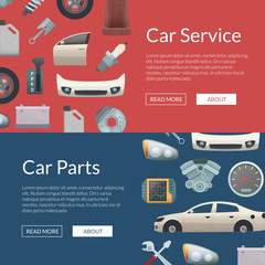 Sticker - Vector car parts web banner templates illustration. Set of poster car service