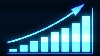 Poster - 4k Business Growth And Success Arrow Infographics/ Animation of a business infographics with rising arrow and bar stats appearing, symbolizing growth and success, with glitch and noise digital effects