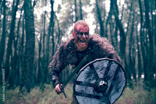 Photo  fierce viking warrior wounded in battle