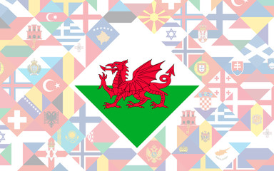 Wall Mural - Flag background of European countries with big flag of Wales in the centre for Football competition.