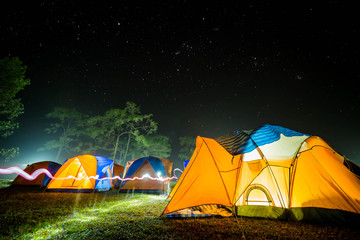 camping tourism and tent with star at night scene.
