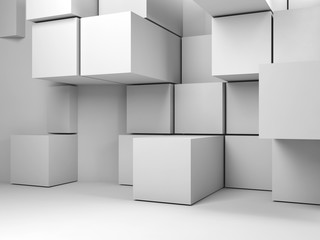 Wall Mural - random extruded cubes installation. 3d