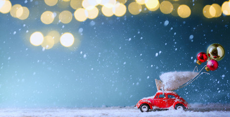 Wall Mural - Christmas tree light and Christmas tree on toy car