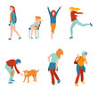 Girls kids and teens in various poses, flat style, vector illustration. Set of people in motion isolated on white background.