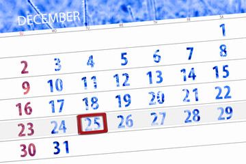 Calendar planner for the month december 2018, deadline day, tuesday, 25