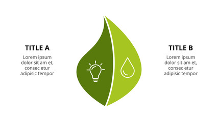 Vector infographic template. Green leaf. Presentation slide template. Business concept with 2 options, parts, steps, processes.