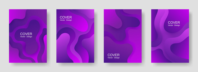 Wall Mural - Gradient liquid shapes abstract covers vector set. Cool folder backgrounds design. Flux paper cut effect blob elements backdrop, fluid wavy shapes texture print. Cover pages.