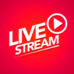 Poster - vector illustration live streaming logo - red stream design element with play button for news and tv
