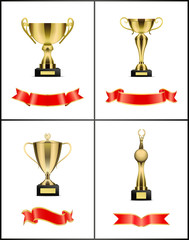 Wall Mural - gold award with red ribbons vector decoration