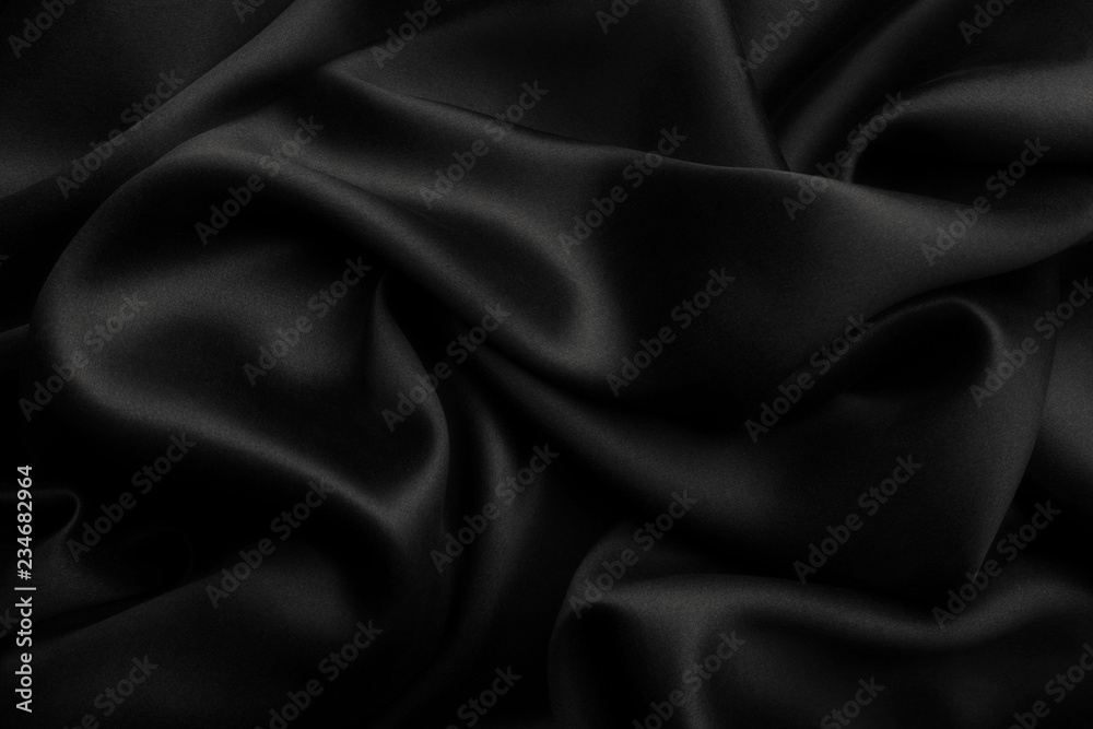 Black satin silk, elegant fabric for backgrounds - obrazy, fototapety, plakaty 
