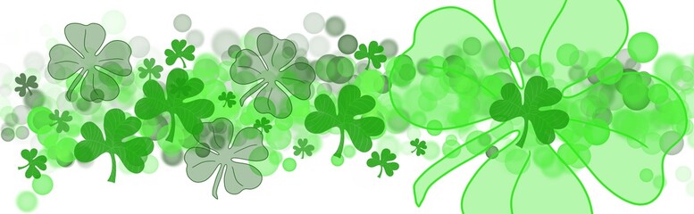 Wall Mural - shamrock four leaf clover, st patrick's day, march green and white banner header background in wide 