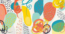 Creative Doodle Art Header With Different Shapes And Textures. Collage. Vector.